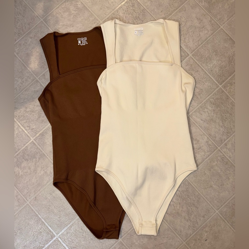 Two OQQ body suits - Cream and Brown